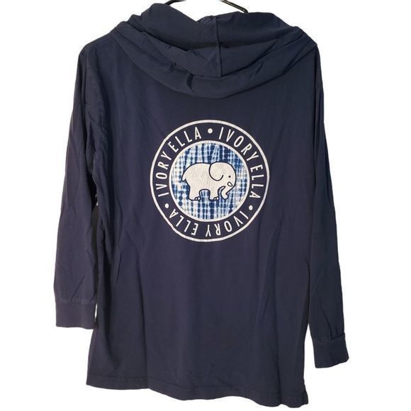 Ivory Ella Womens Navy Blue Long Sleeve Hooded Top Elephant Graphic - Picture 2 of 11